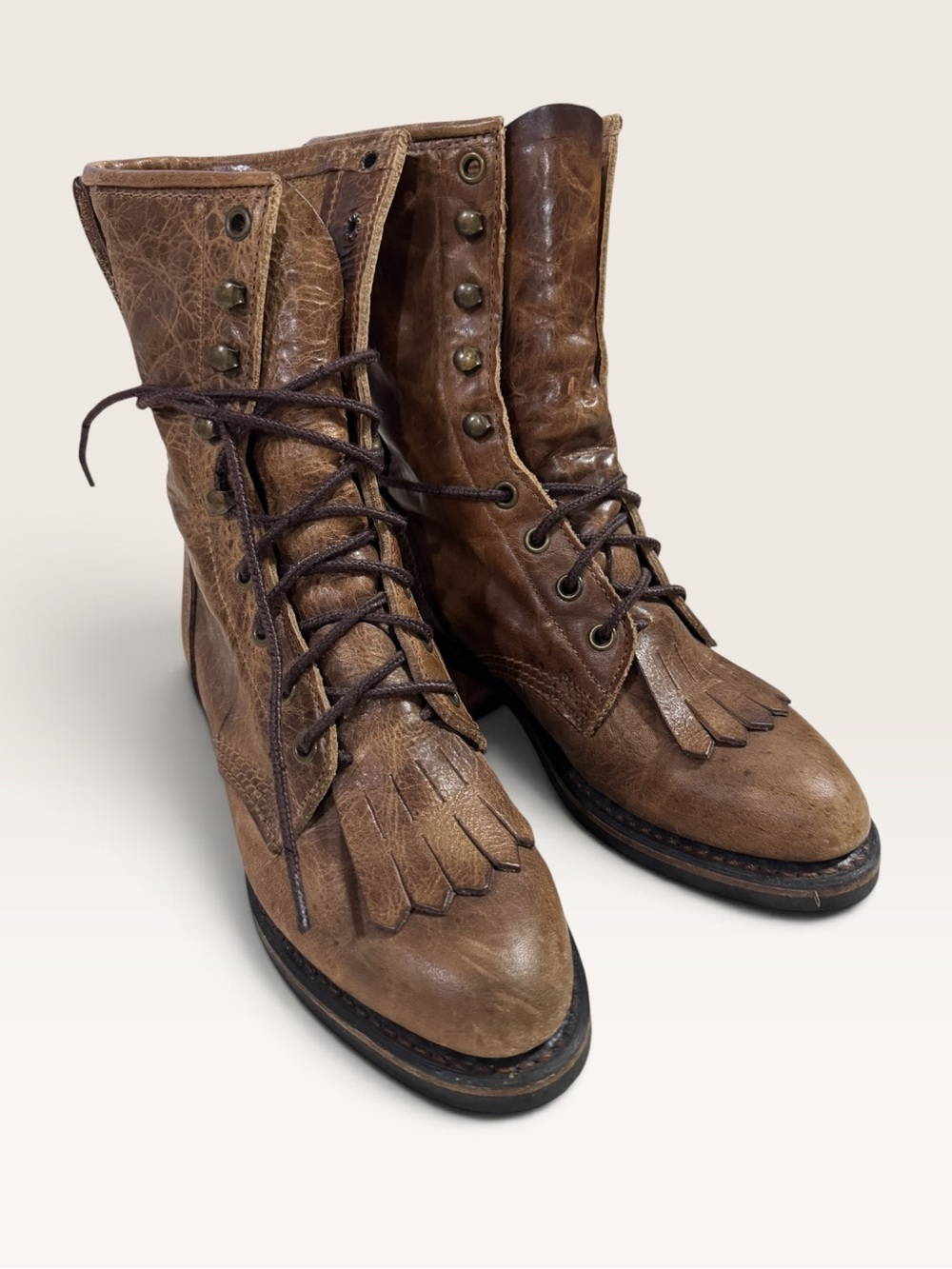 Vintage Durango Packer Boots Womens 6M Brown Leather Kiltie Vibram